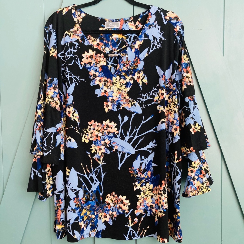 1X JM Collection Floral Ruffle Sleeves